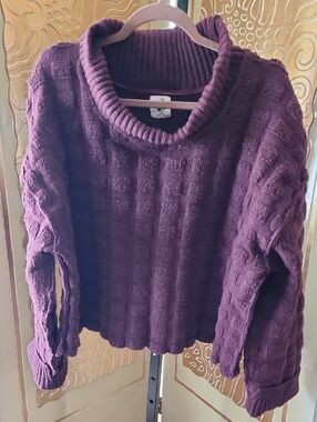 We The Free Chunky Cowl Neck Sweater in Deep Plum